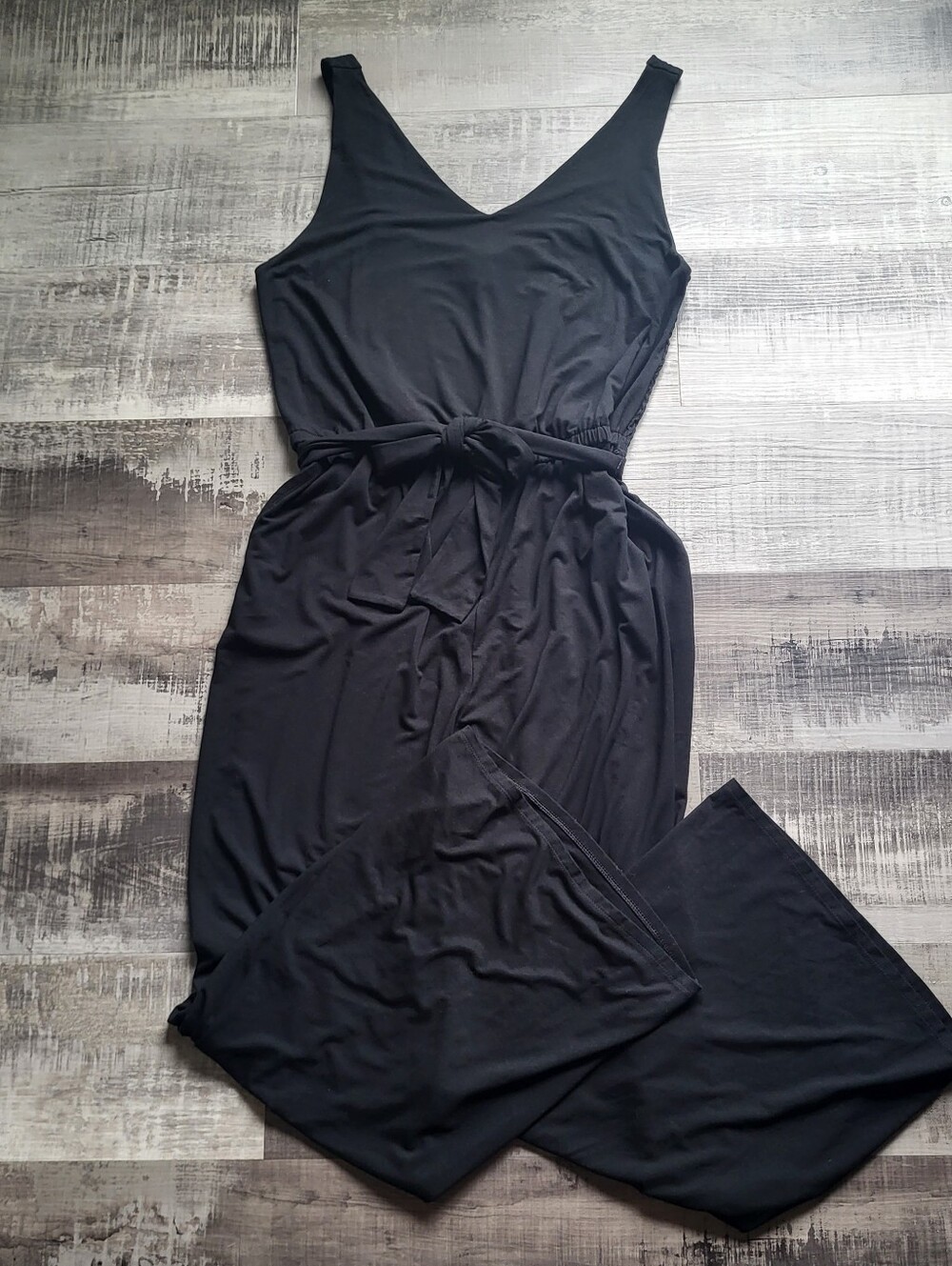 J. Jill Wearever Collection Jumpsuit XL Black Wide Leg Sleeveless Tie Waist